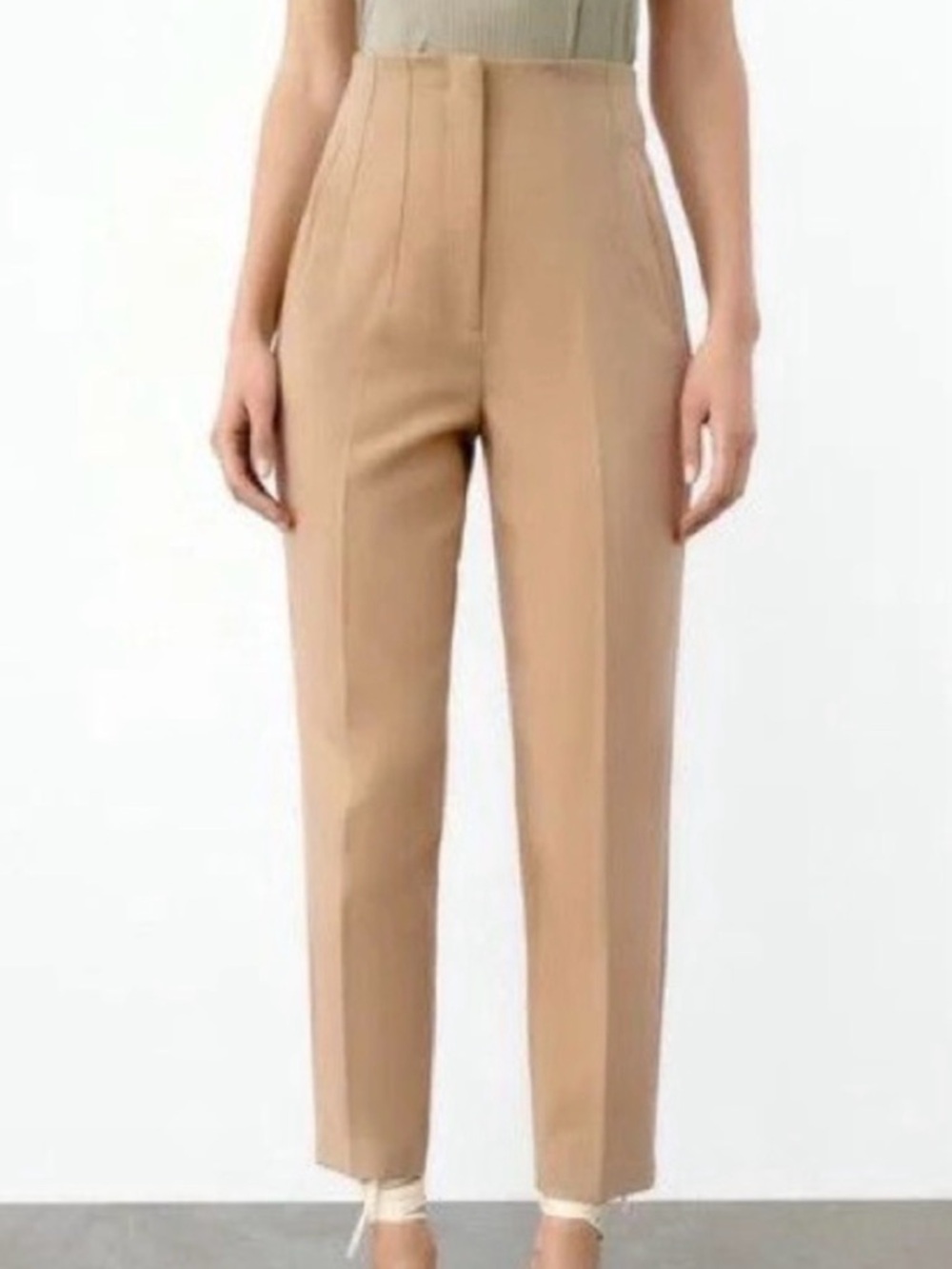 NWT Zara High-Waist Tailored Trousers in Camel